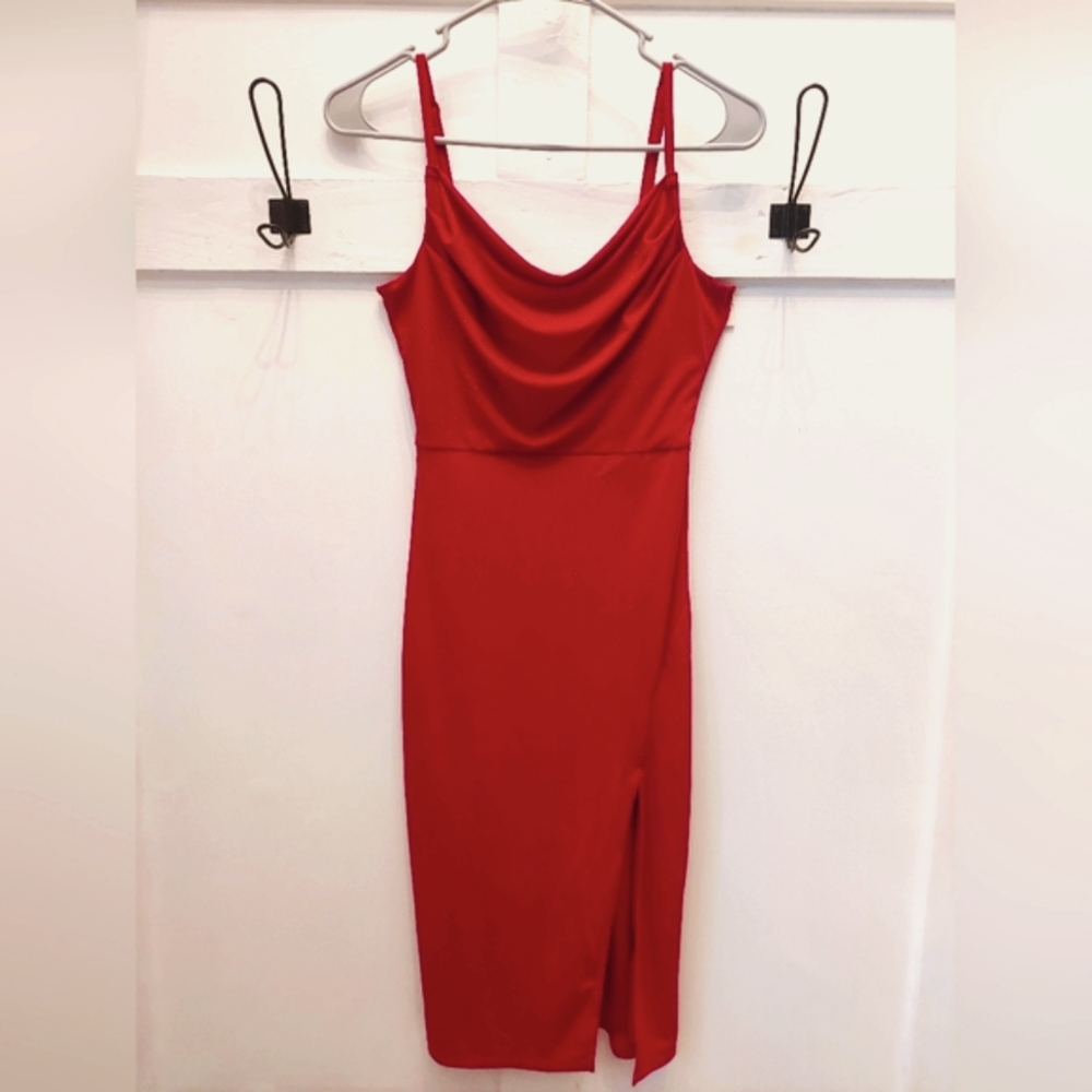 Red Sparkle Midi Dress Size Small | Holiday Party Bodycon Slip Dress | Date